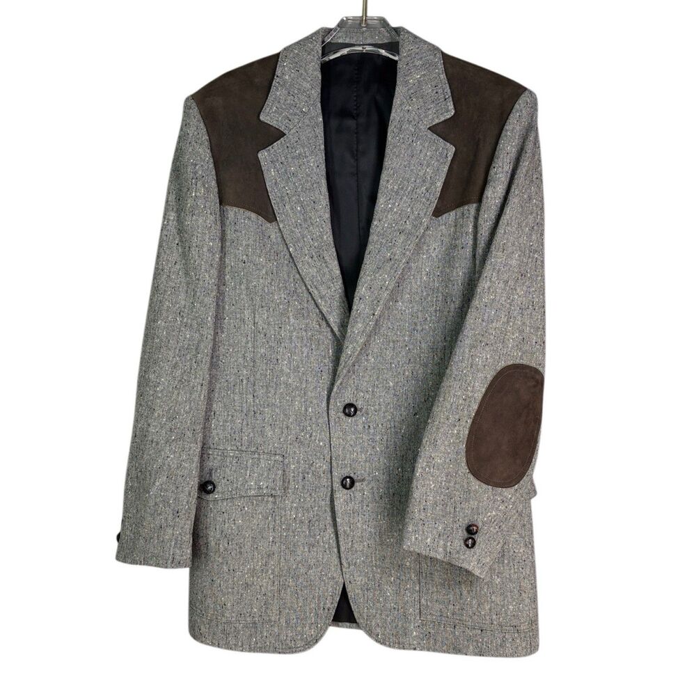Pendelton Men's 42L Western Wear Blazer Sport Coat 100% Virgin Wool & Suede Gray